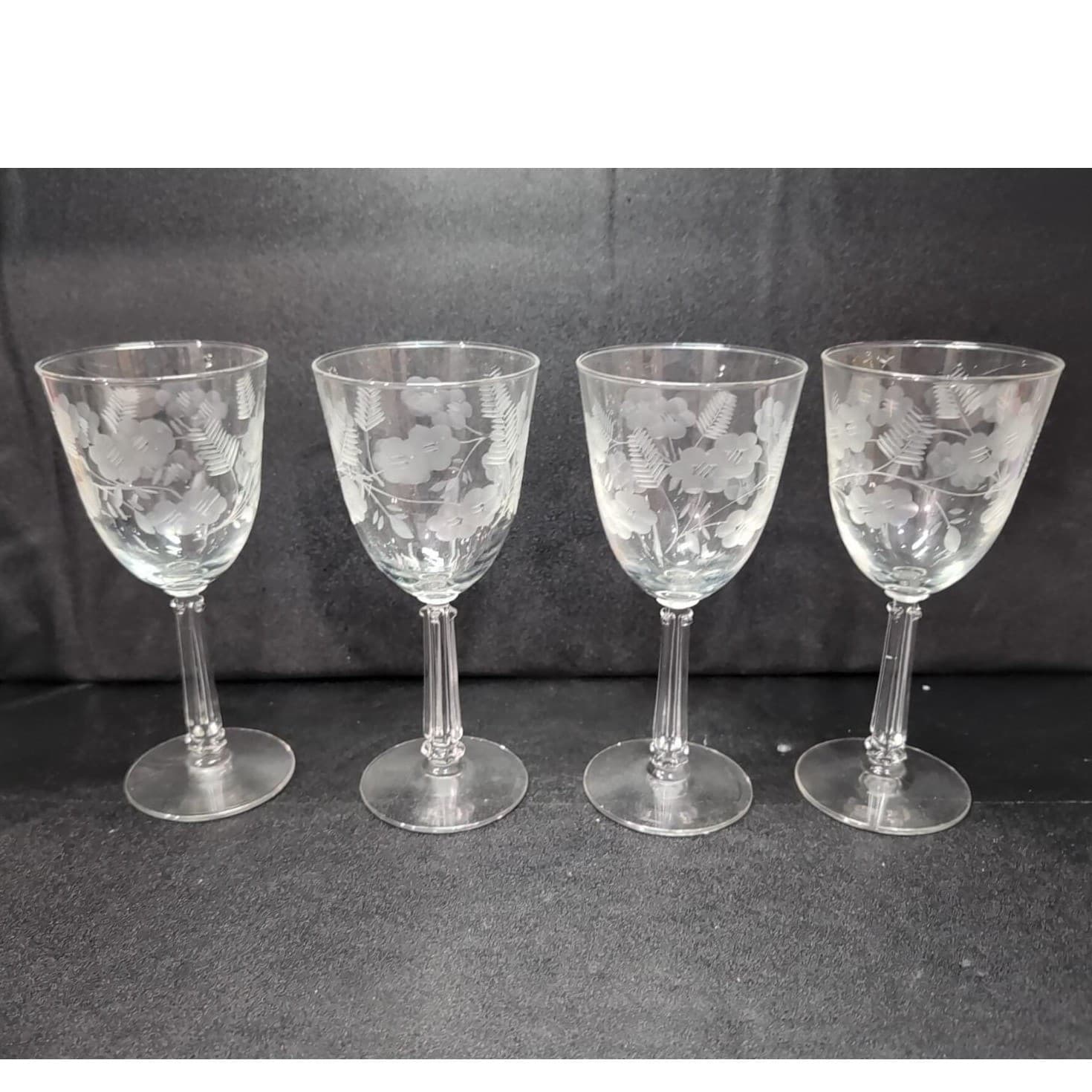 Libbey Rock Sharpe Water Goblets, Set of 4, Vintage Garland Design, Stemware - Thumbnail 2