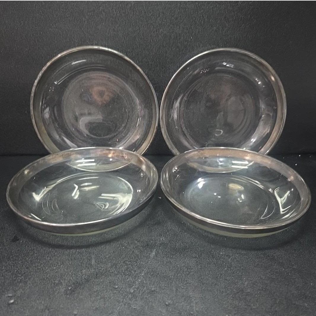Platinum Trim Glass Dessert Bowls, Set of 4, Vintage Clear Glassware, Tableware - Thumbnail 2