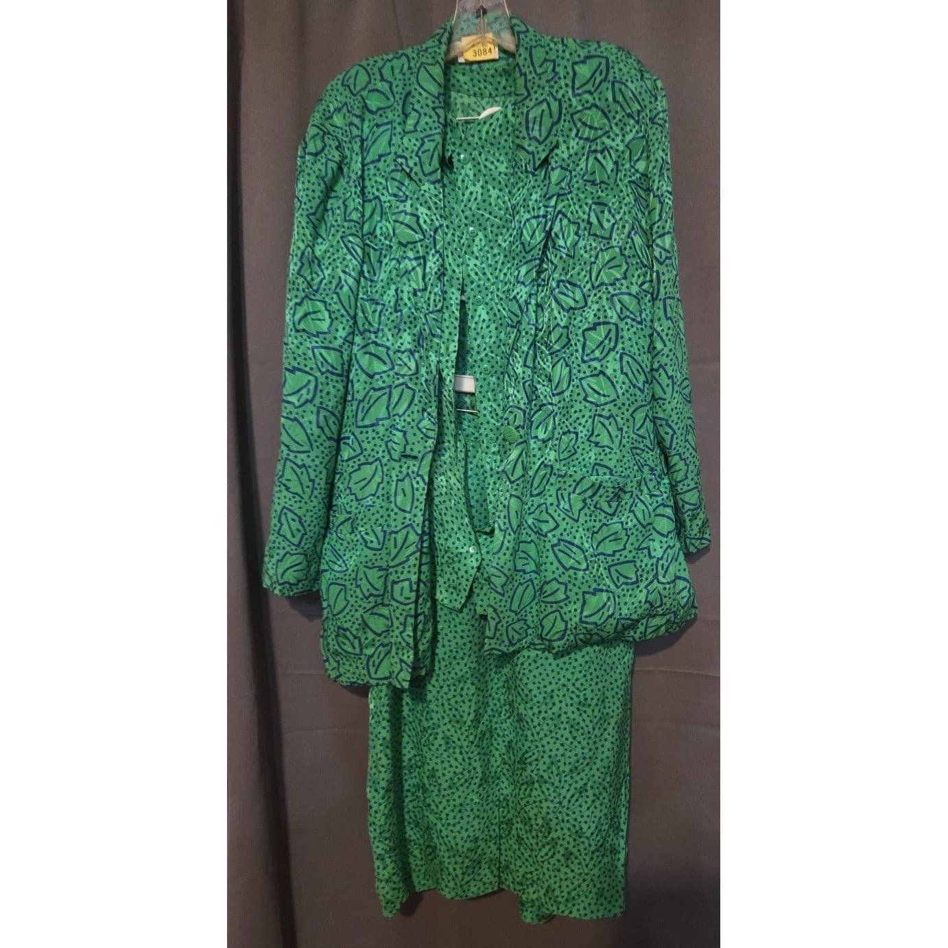 Liz Claiborne Collection Green Silk Leaf Print Skirt Suit Set, Women's Size 6 - Thumbnail 4