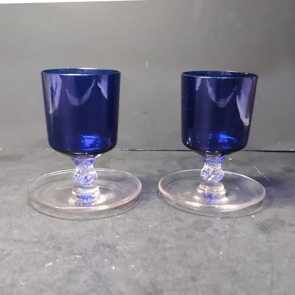 Cambridge Glass Footed Cigarette Urns, Set of 2, Vintage Cobalt Blue Glassware - Thumbnail 2