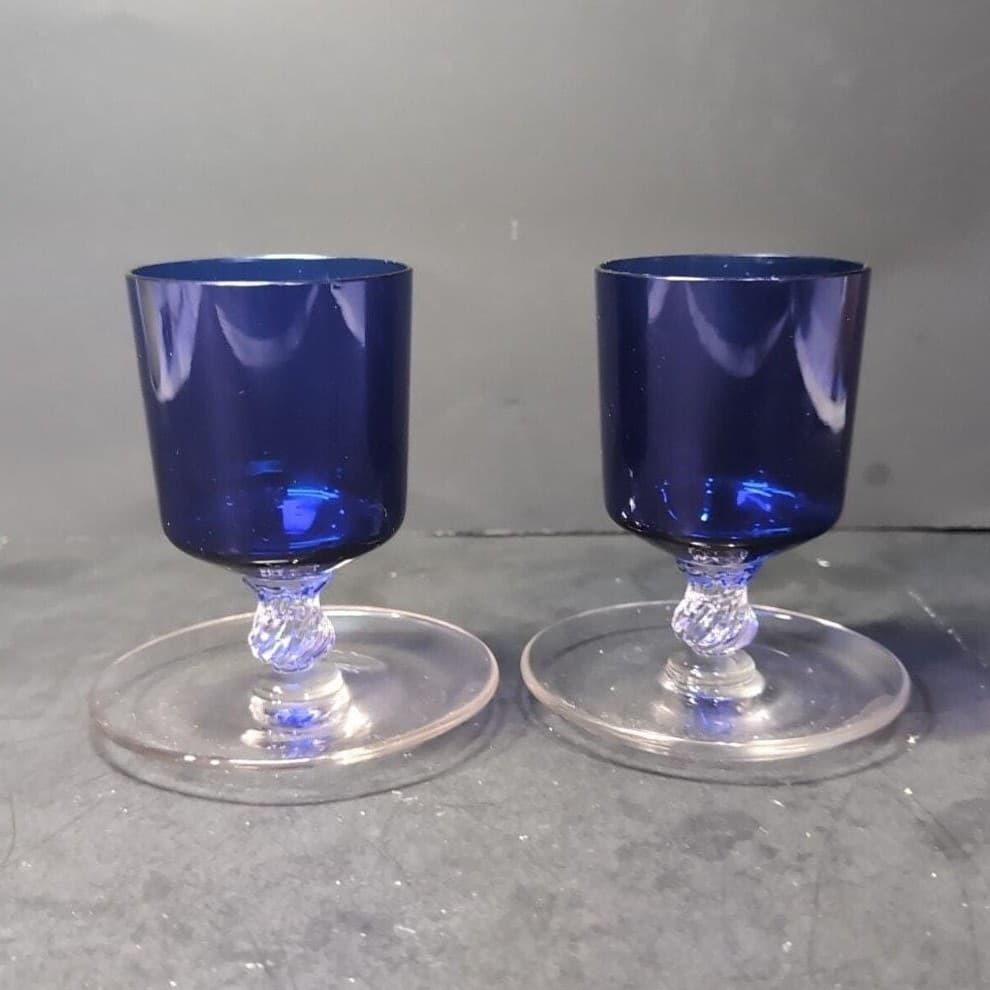 Cambridge Glass Footed Cigarette Urns, Set of 2, Vintage Cobalt Blue Glassware - Thumbnail 3