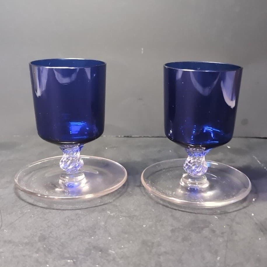 Cambridge Glass Footed Cigarette Urns, Set of 2, Vintage Cobalt Blue Glassware - Thumbnail 4