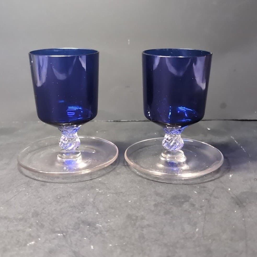 Cambridge Glass Footed Cigarette Urns, Set of 2, Vintage Cobalt Blue Glassware - Thumbnail 5