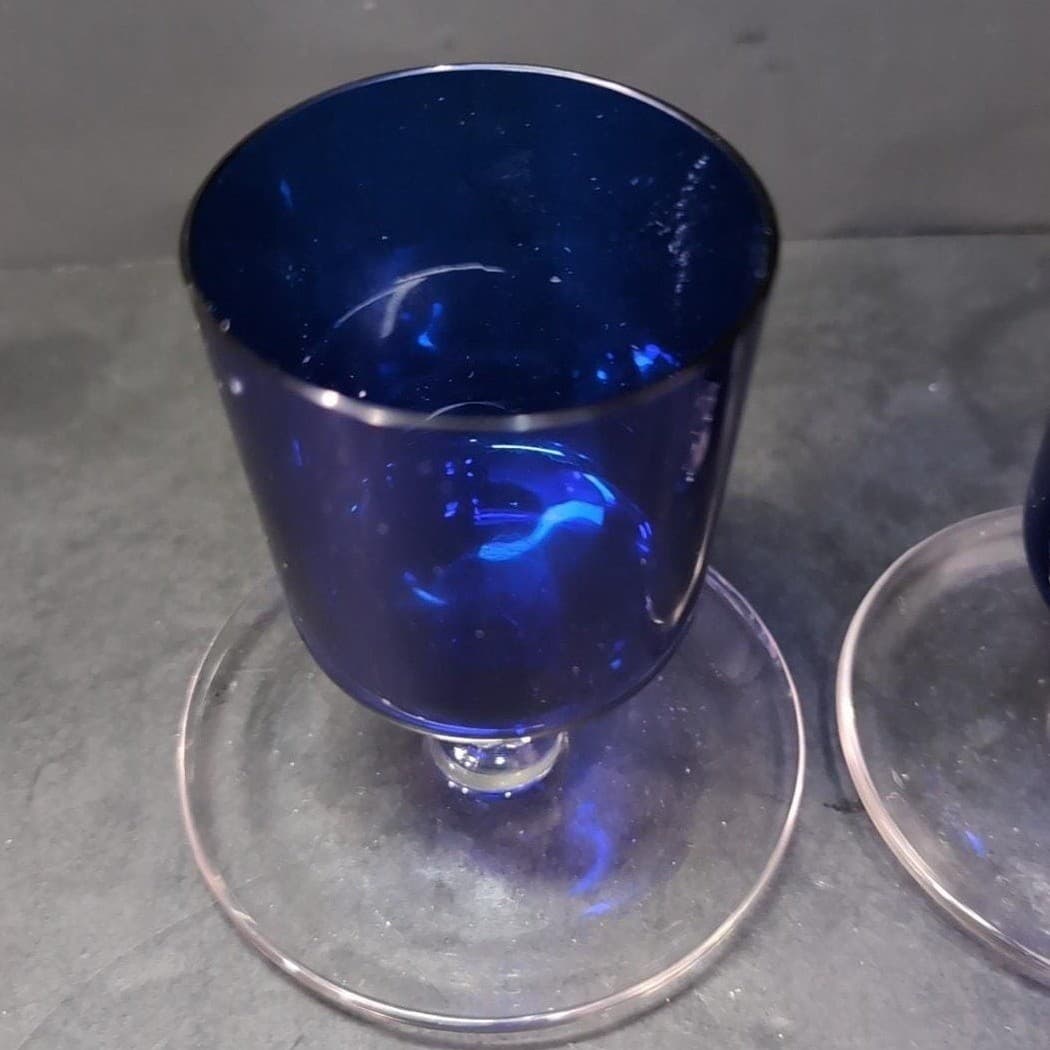 Cambridge Glass Footed Cigarette Urns, Set of 2, Vintage Cobalt Blue Glassware - Thumbnail 6