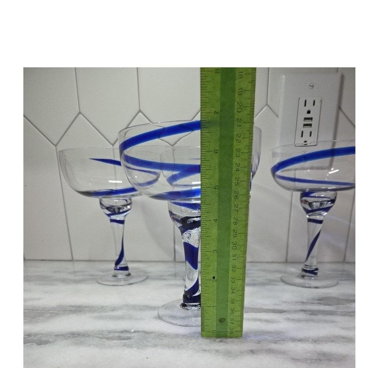 Pier 1 Imports Cobalt Blue Swirline Margarita Glasses, Set of 4, Vintage Barware - Thumbnail 3