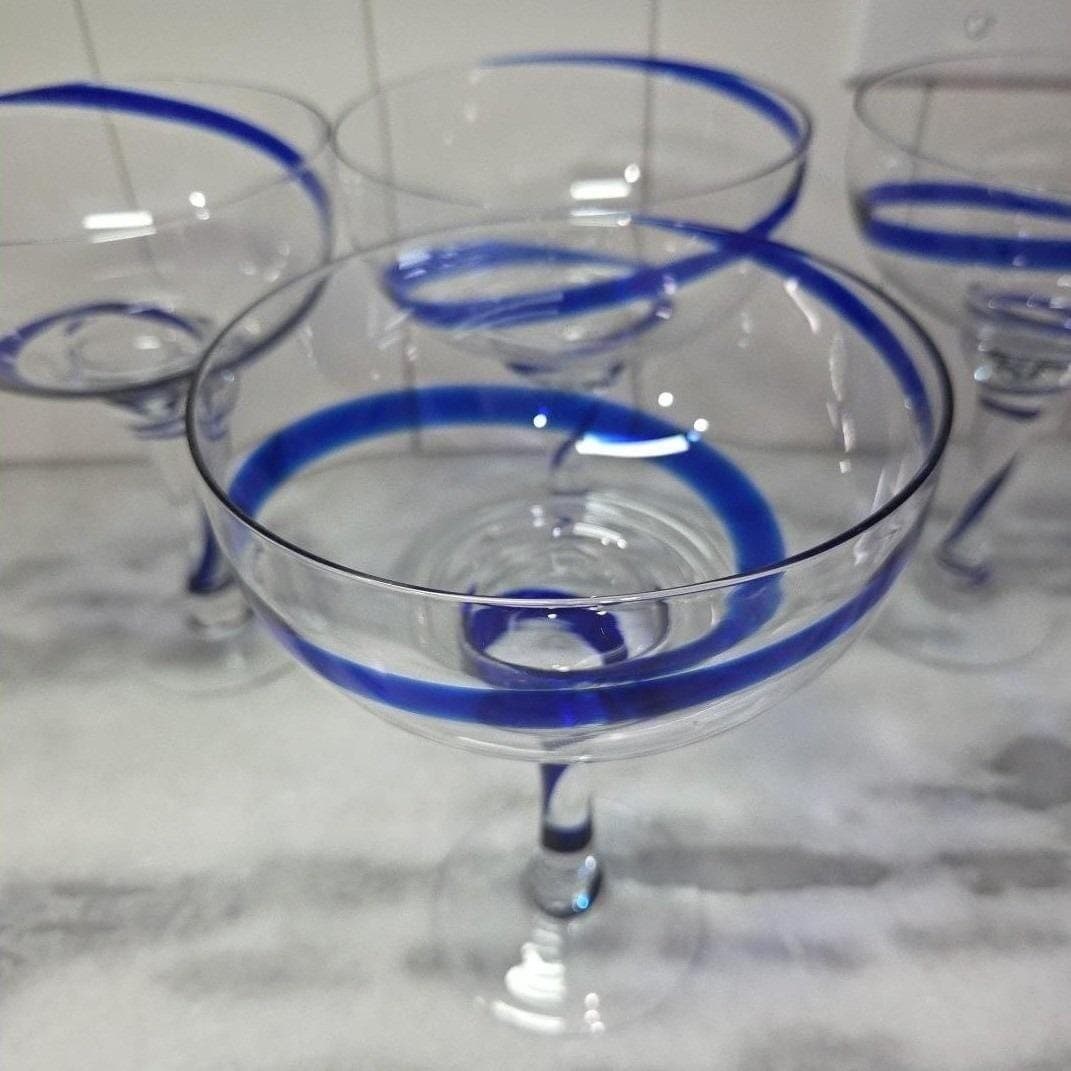Pier 1 Imports Cobalt Blue Swirline Margarita Glasses, Set of 4, Vintage Barware - Thumbnail 4