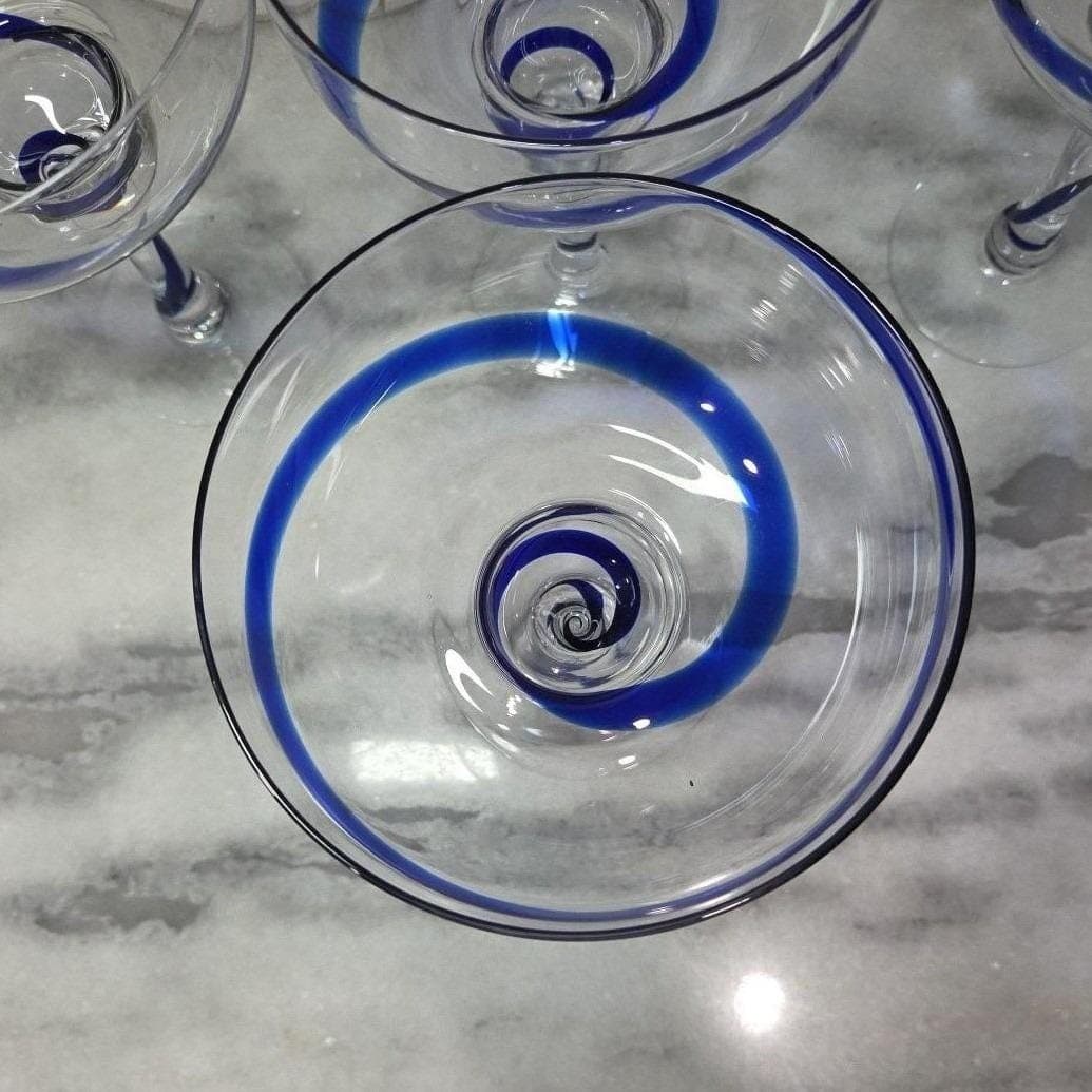 Pier 1 Imports Cobalt Blue Swirline Margarita Glasses, Set of 4, Vintage Barware - Thumbnail 5