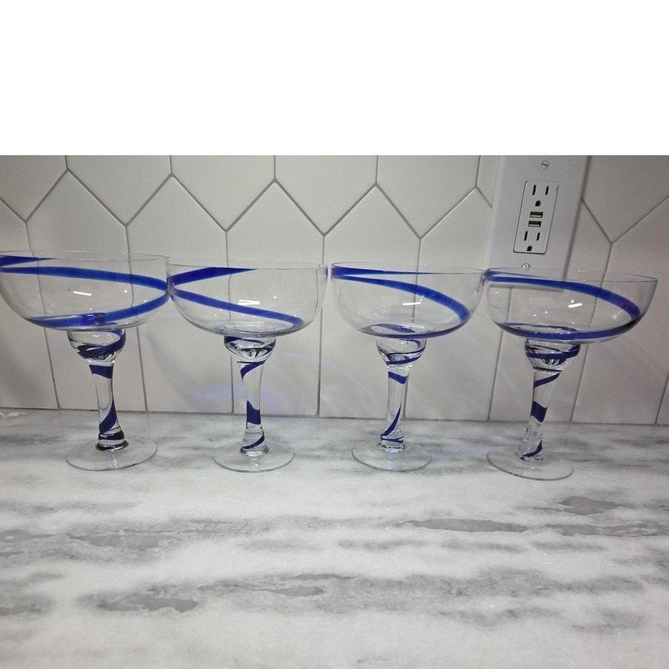 Pier 1 Imports Cobalt Blue Swirline Margarita Glasses, Set of 4, Vintage Barware - Thumbnail 8