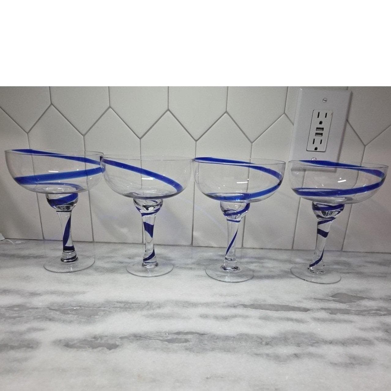 Pier 1 Imports Cobalt Blue Swirline Margarita Glasses, Set of 4, Vintage Barware - Thumbnail 9