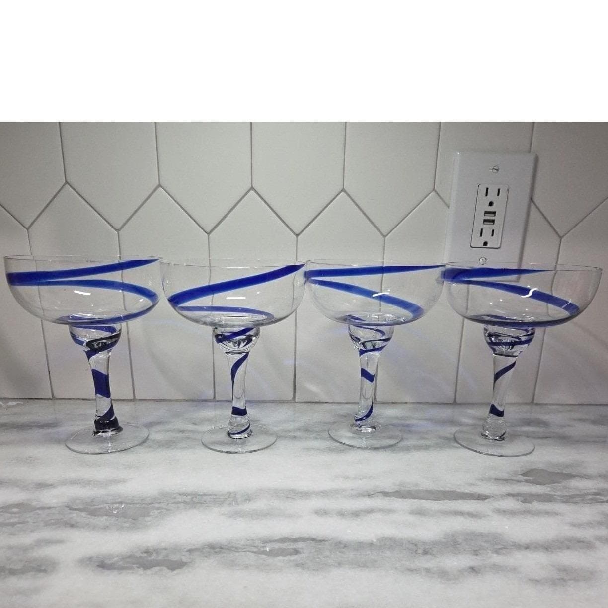 Pier 1 Imports Cobalt Blue Swirline Margarita Glasses, Set of 4, Vintage Barware - Thumbnail 7