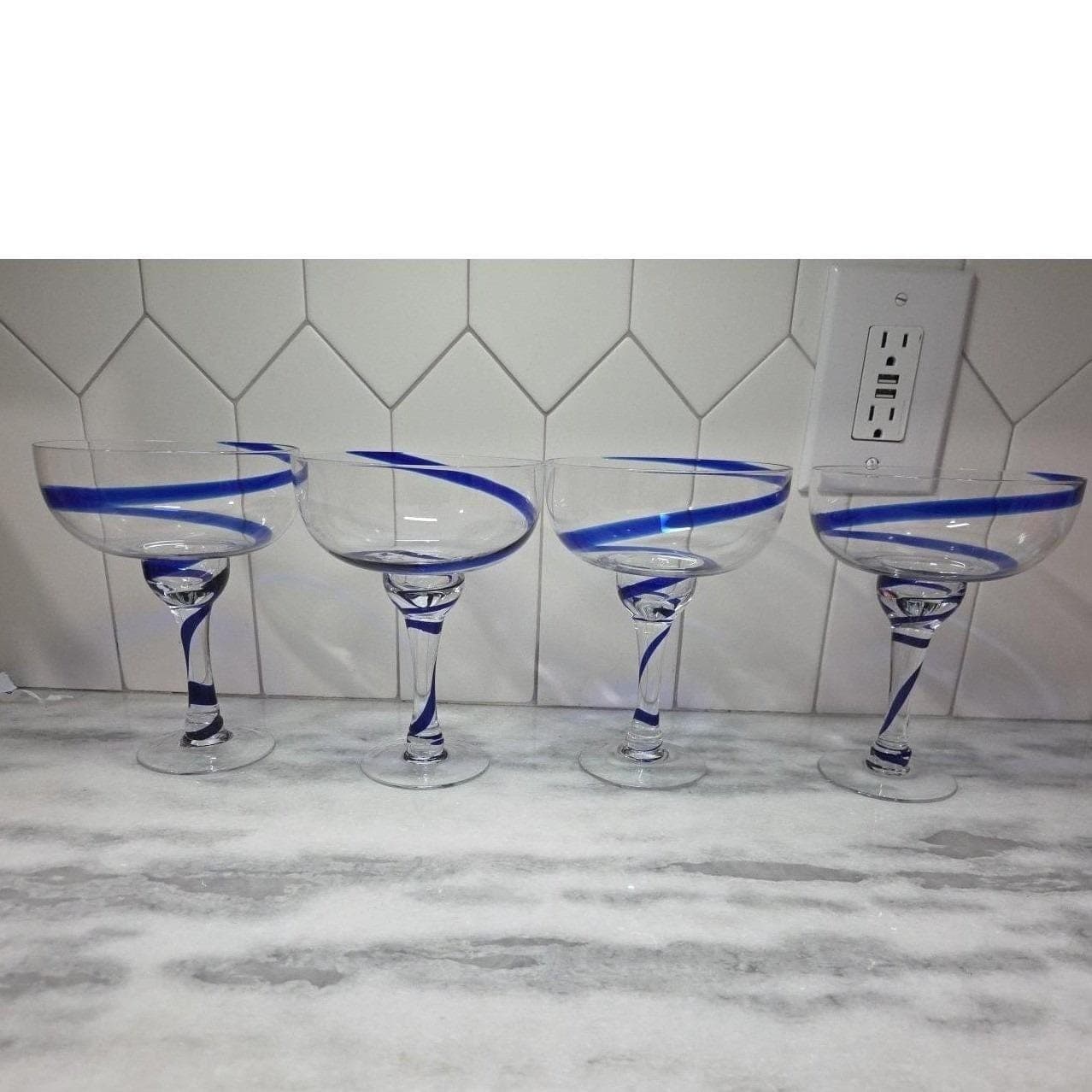Pier 1 Imports Cobalt Blue Swirline Margarita Glasses, Set of 4, Vintage Barware - Thumbnail 10