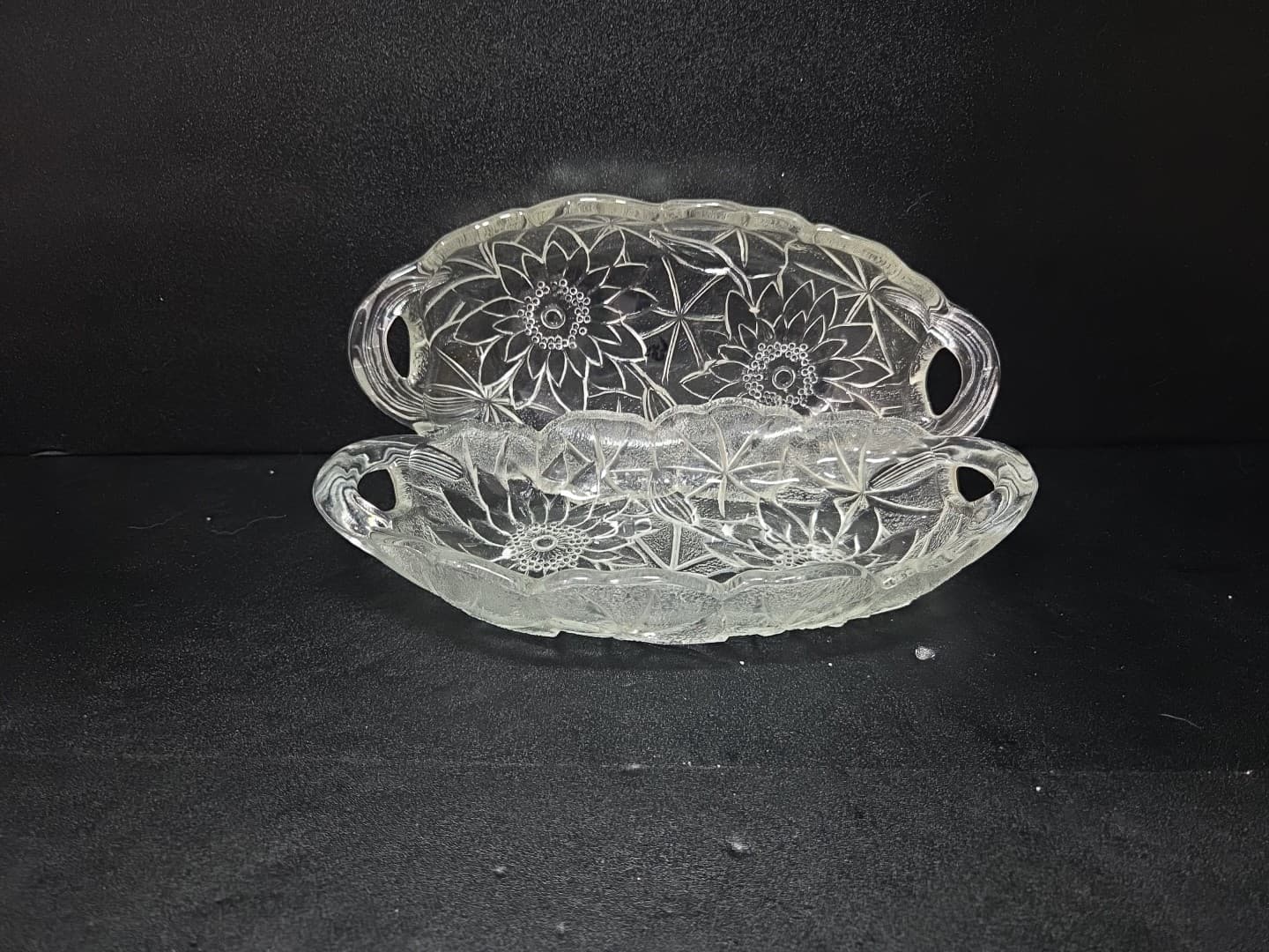 Indiana Glass Sunflower Tray, Pons Butter Dish, Serving Candy Dish, Set of 2