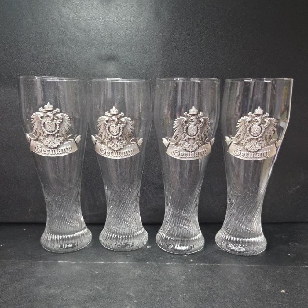 M. Cornell Germany Twisted Pilsner Glasses, Set of 4, Deutschland Metal Crest - Thumbnail 2