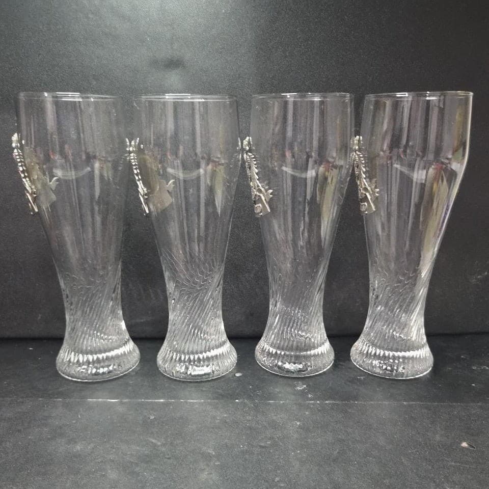M. Cornell Germany Twisted Pilsner Glasses, Set of 4, Deutschland Metal Crest - Thumbnail 3