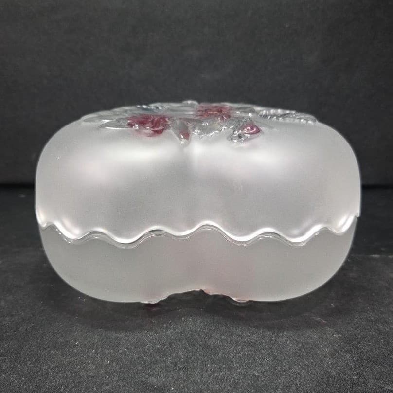 Studio Nova Heart Shaped Trinket Box, Frosted Glass Dish, Embossed Pink Roses - Thumbnail 7