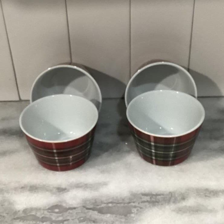 222 Fifth Wexford Dessert Bowls, Set of 4, Red Plaid Design Dinnerware - Thumbnail 2