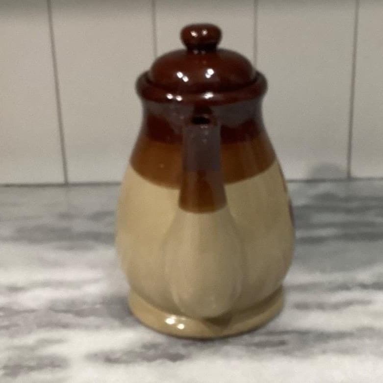 Tricolor Brown Large Teapot, Vintage Rooster "Chicken Feed" Design Tea Pot - Thumbnail 9