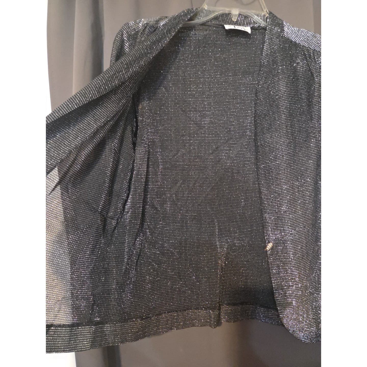 R&K Petite Metallic Silver Black Shimmer Evening Blazer, Vintage Size 8 Jacket - Thumbnail 7