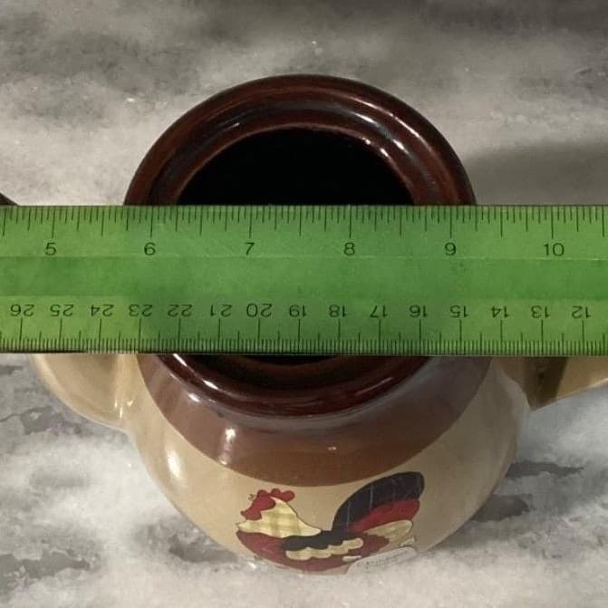 Tricolor Brown Large Teapot, Vintage Rooster "Chicken Feed" Design Tea Pot - Thumbnail 7