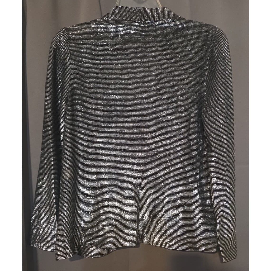 R&K Petite Metallic Silver Black Shimmer Evening Blazer, Vintage Size 8 Jacket - Thumbnail 4