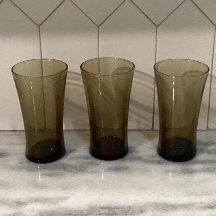 Anchor Hocking Linden Mocha Tumblers, Set of 3, Vintage Tawny Brown Glasses - Thumbnail 2
