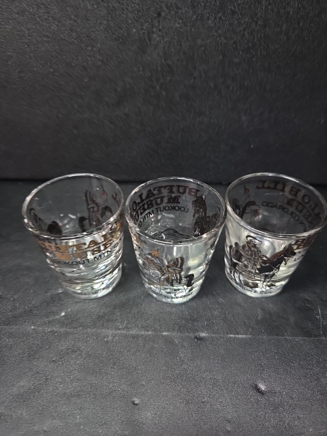 Buffalo Bill Shot Glass Trio, Lookout Mountain Souvenir, Black & Gold, Set of 3 - Thumbnail 5