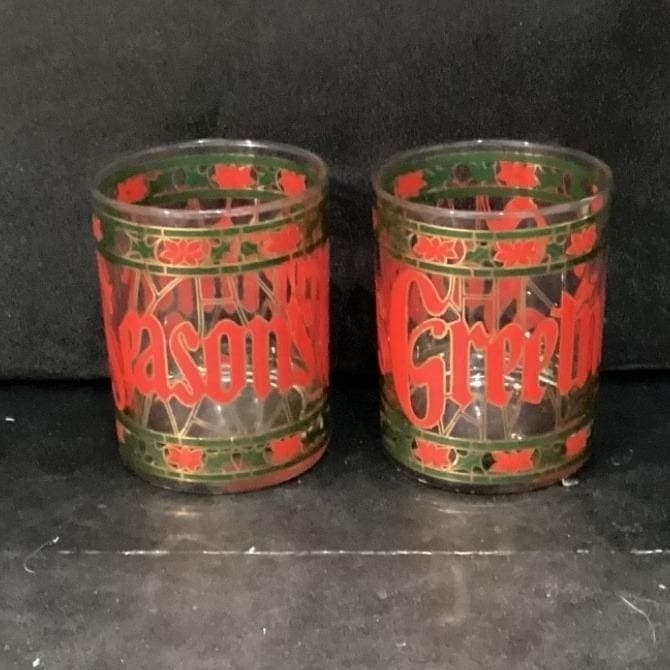 Culver "Seasons Greetings" Christmas Lowball Tumblers, Set Of 2, Stained Design - Thumbnail 8