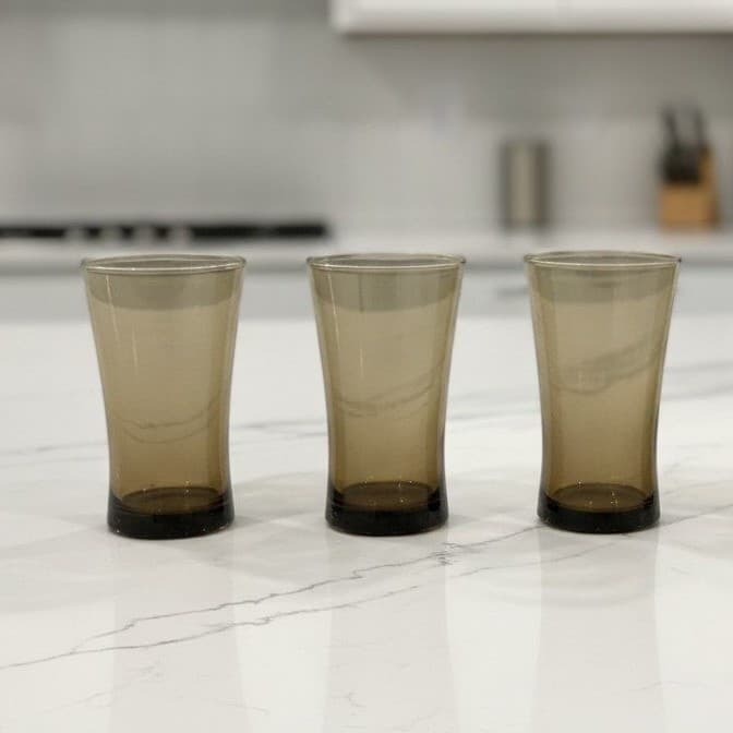 Anchor Hocking Linden Mocha Tumblers, Set of 3, Vintage Tawny Brown Glasses