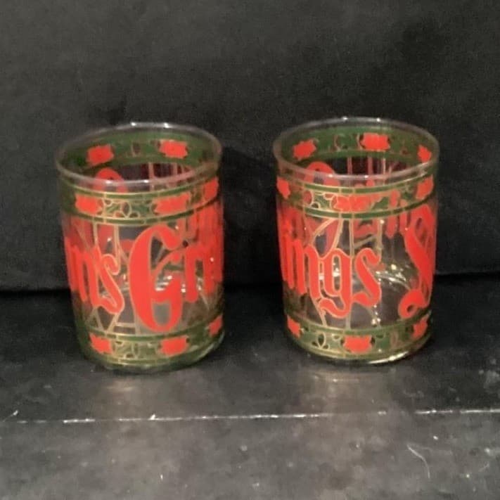 Culver "Seasons Greetings" Christmas Lowball Tumblers, Set Of 2, Stained Design - Thumbnail 11