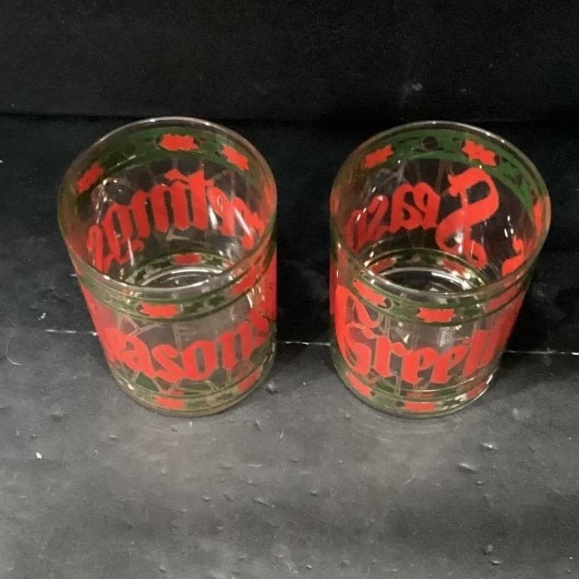 Culver "Seasons Greetings" Christmas Lowball Tumblers, Set Of 2, Stained Design - Thumbnail 3