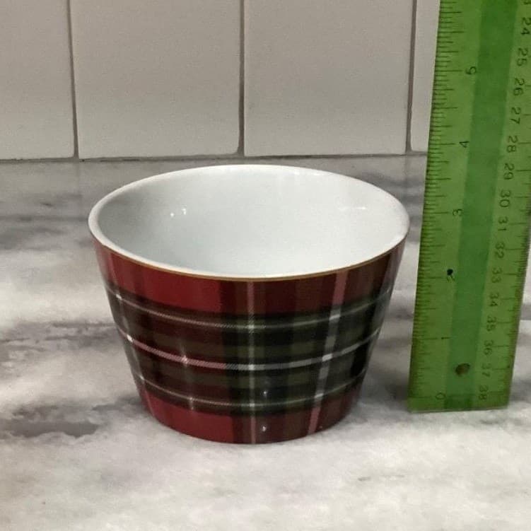 222 Fifth Wexford Dessert Bowls, Set of 4, Red Plaid Design Dinnerware - Thumbnail 6