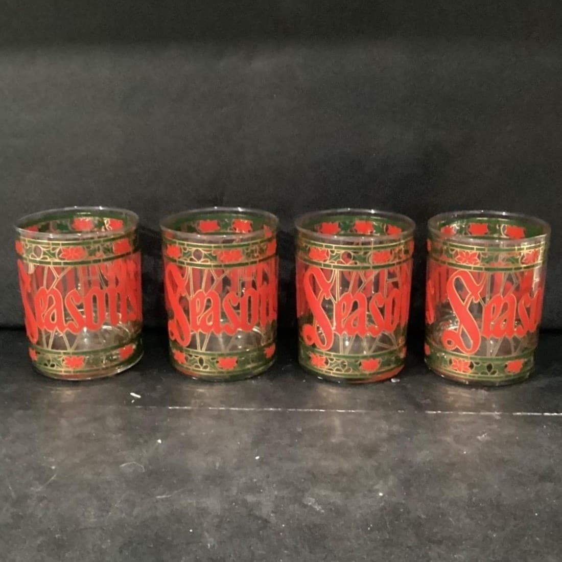 Culver "Seasons Greetings" Christmas Lowball Tumblers, Set Of 4, Stained Design - Thumbnail 2