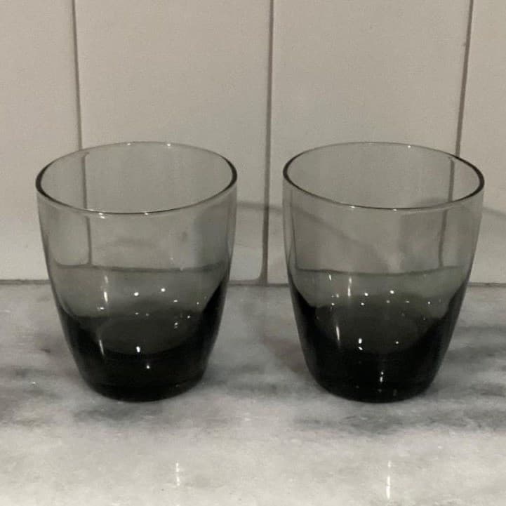 Libbey Smoke Gray Glass Tumblers, Set of 2, Vintage Weighted Bottom Glassware - Thumbnail 9