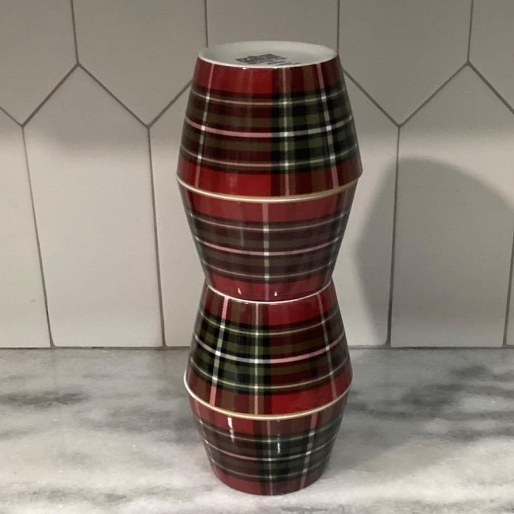 222 Fifth Wexford Dessert Bowls, Set of 4, Red Plaid Design Dinnerware - Thumbnail 8