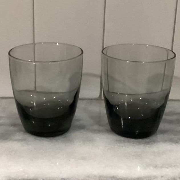Libbey Smoke Gray Glass Tumblers, Set of 2, Vintage Weighted Bottom Glassware - Thumbnail 2