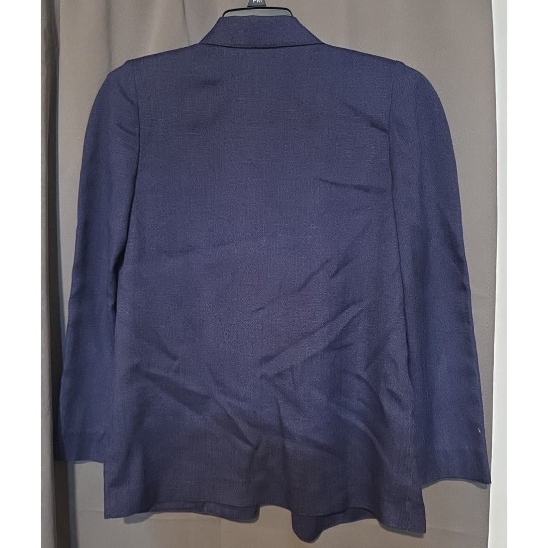 Peabody Navy Blue Blazer, Women's Size 7/8 Jacket, Linen Blend, Made in Romania - Thumbnail 4