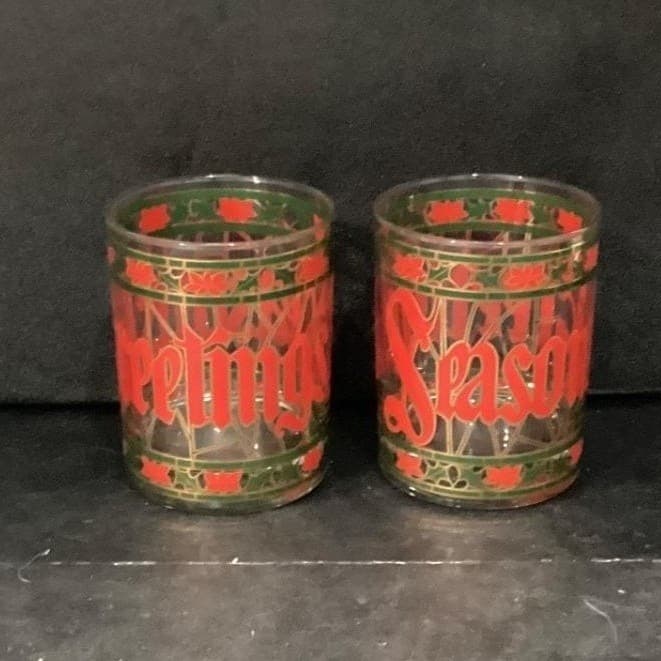 Culver "Seasons Greetings" Christmas Lowball Tumblers, Set Of 2, Stained Design - Thumbnail 10