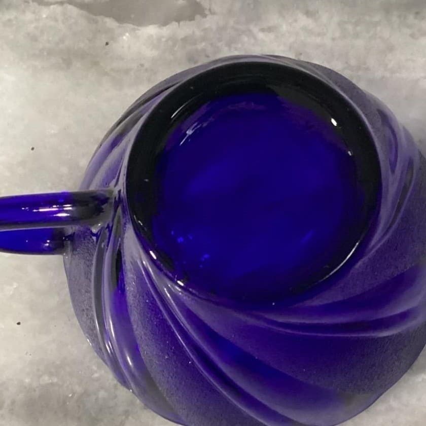 Duralex Vereco Cobalt Blue Teacups, Set of 4, Vintage Swirl Design Punch Cups - Thumbnail 5