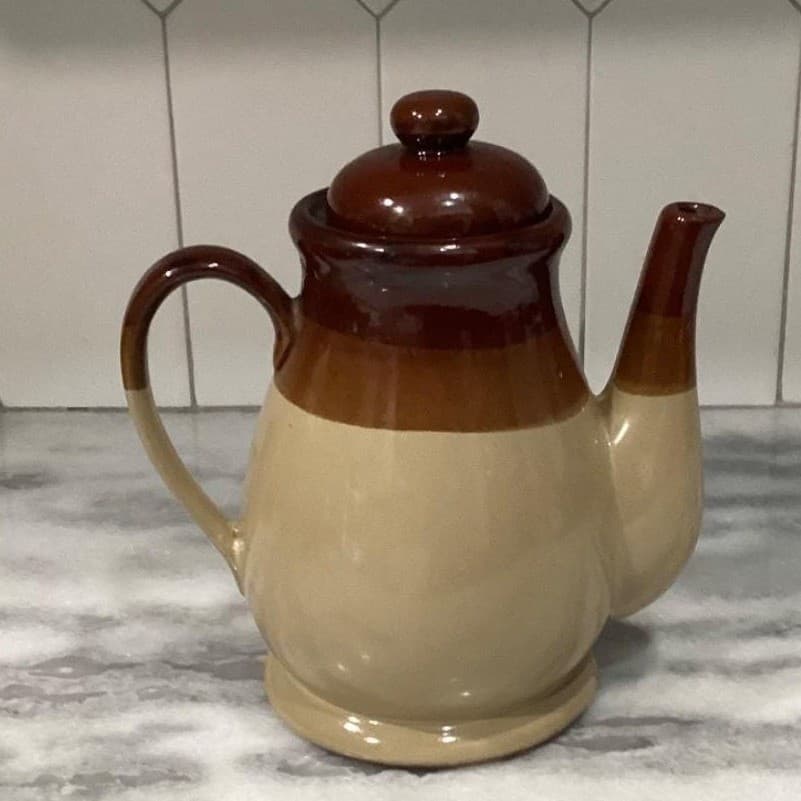 Tricolor Brown Large Teapot, Vintage Rooster "Chicken Feed" Design Tea Pot - Thumbnail 10