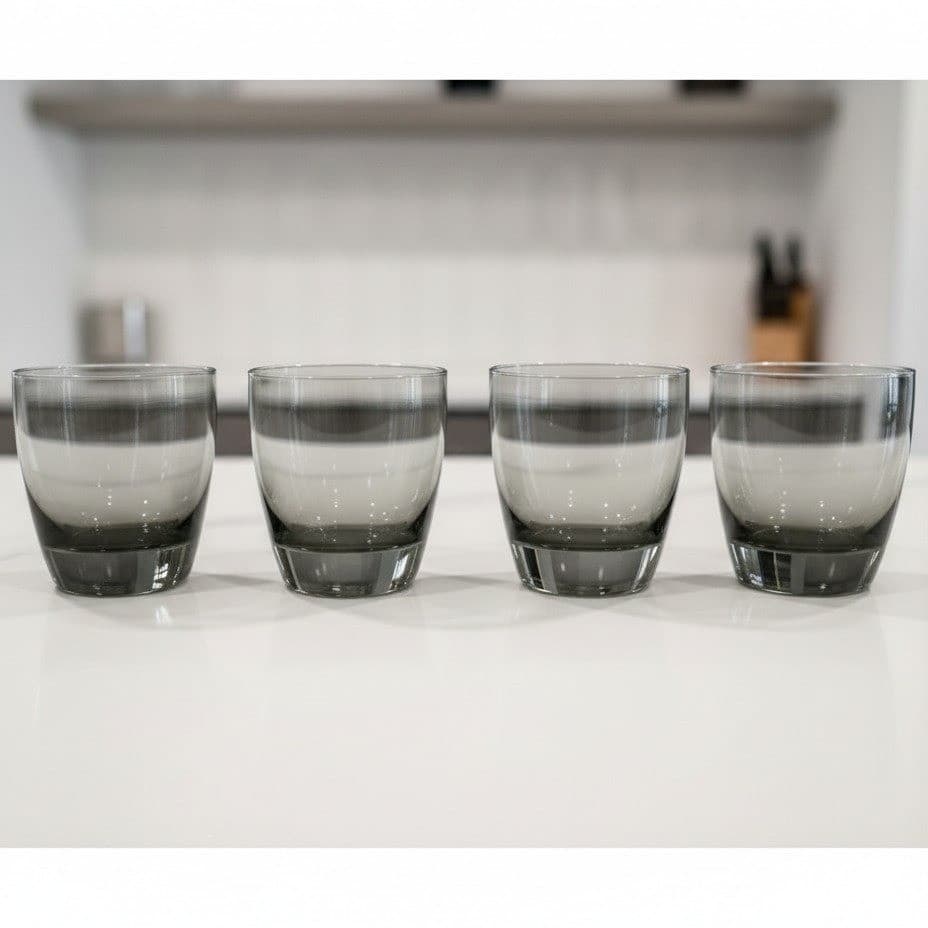 Libbey Smoke Gray Glass Tumblers, Set of 4, Vintage Weighted Bottom Glassware