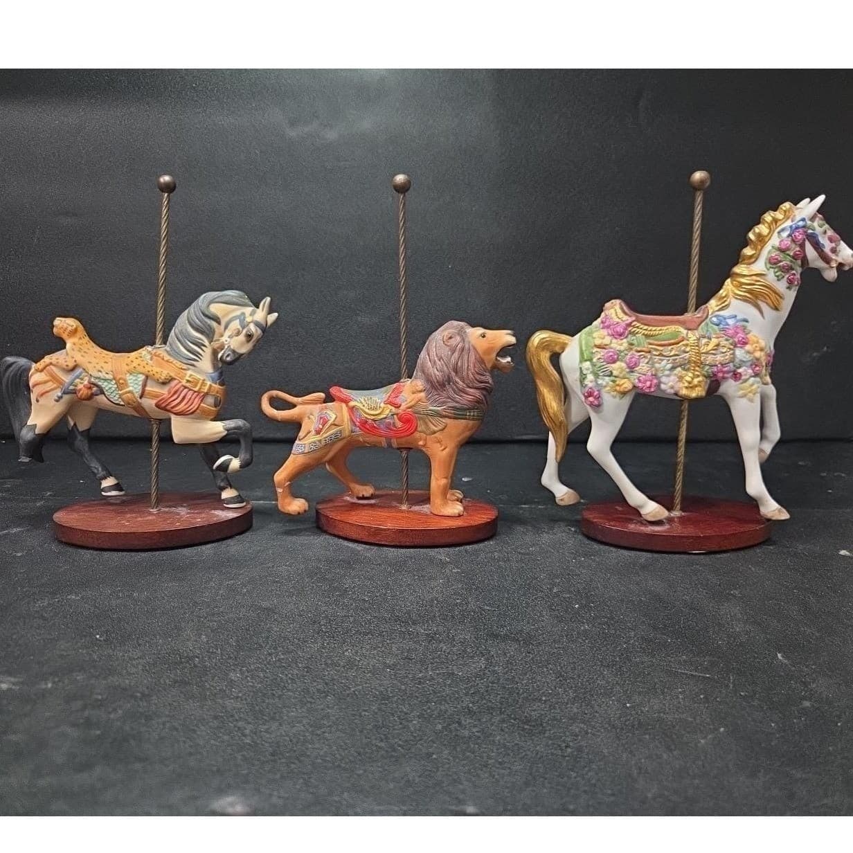 Franklin Mint Carousel Art Figurines, Set of 3 Repaired Pieces, Horse & Lions - Thumbnail 5