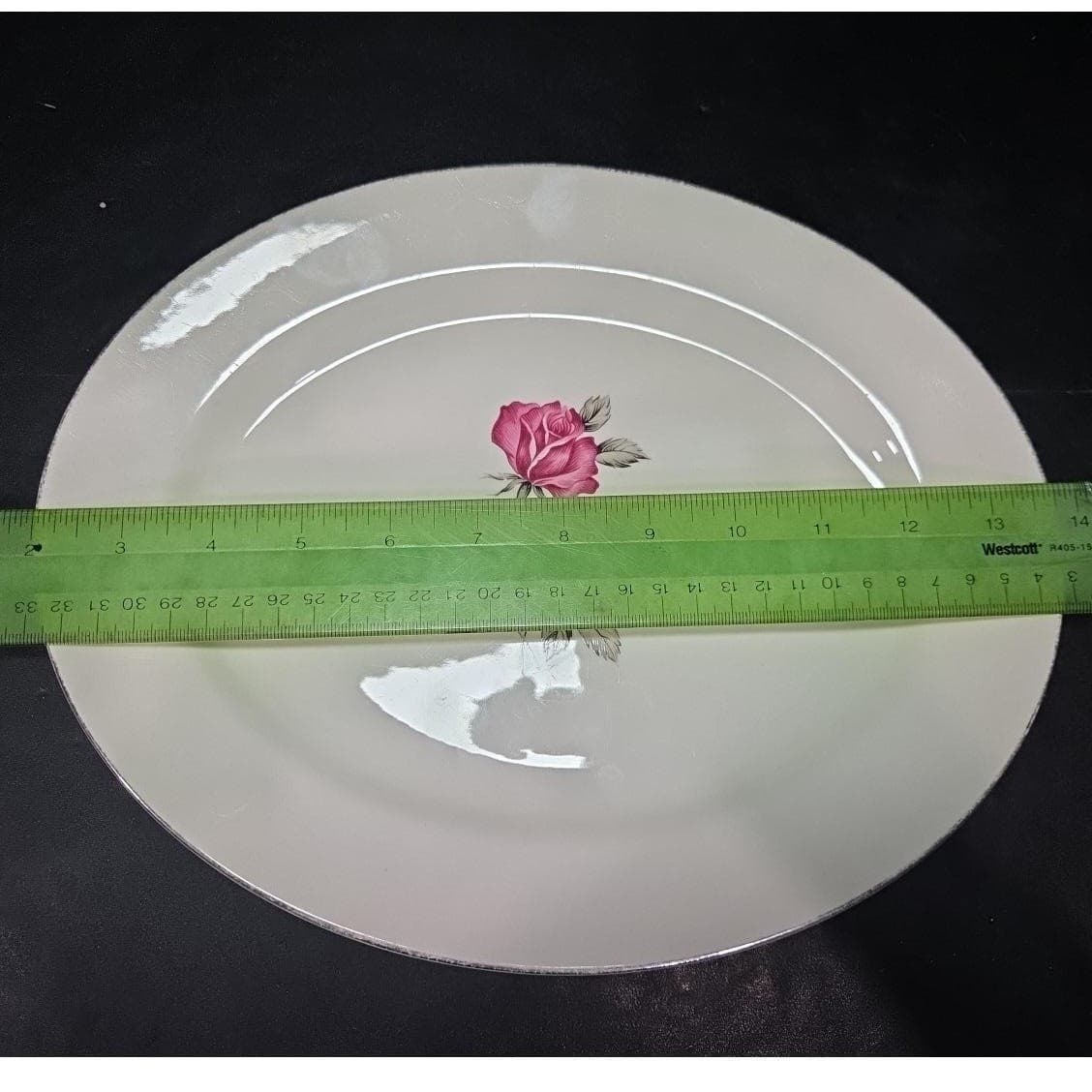 Homer Laughlin Tiffany Rose Oval Platter, Vintage Pink Flowers & Gray Leaves - Thumbnail 5