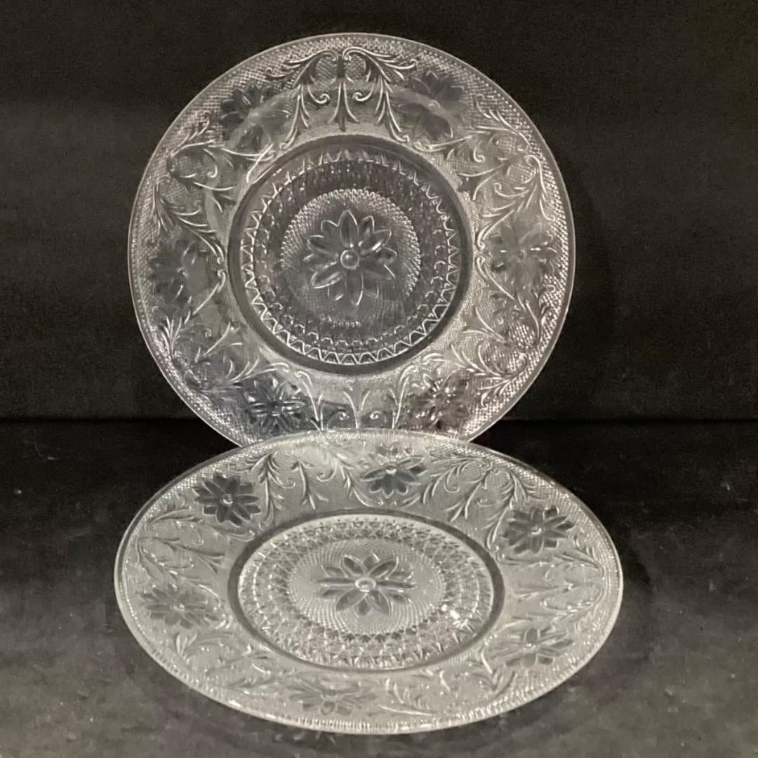 Indiana Glass Sandwich Tiara Dinner Plates, Set of 2, Vintage Clear Glassware - Thumbnail 2