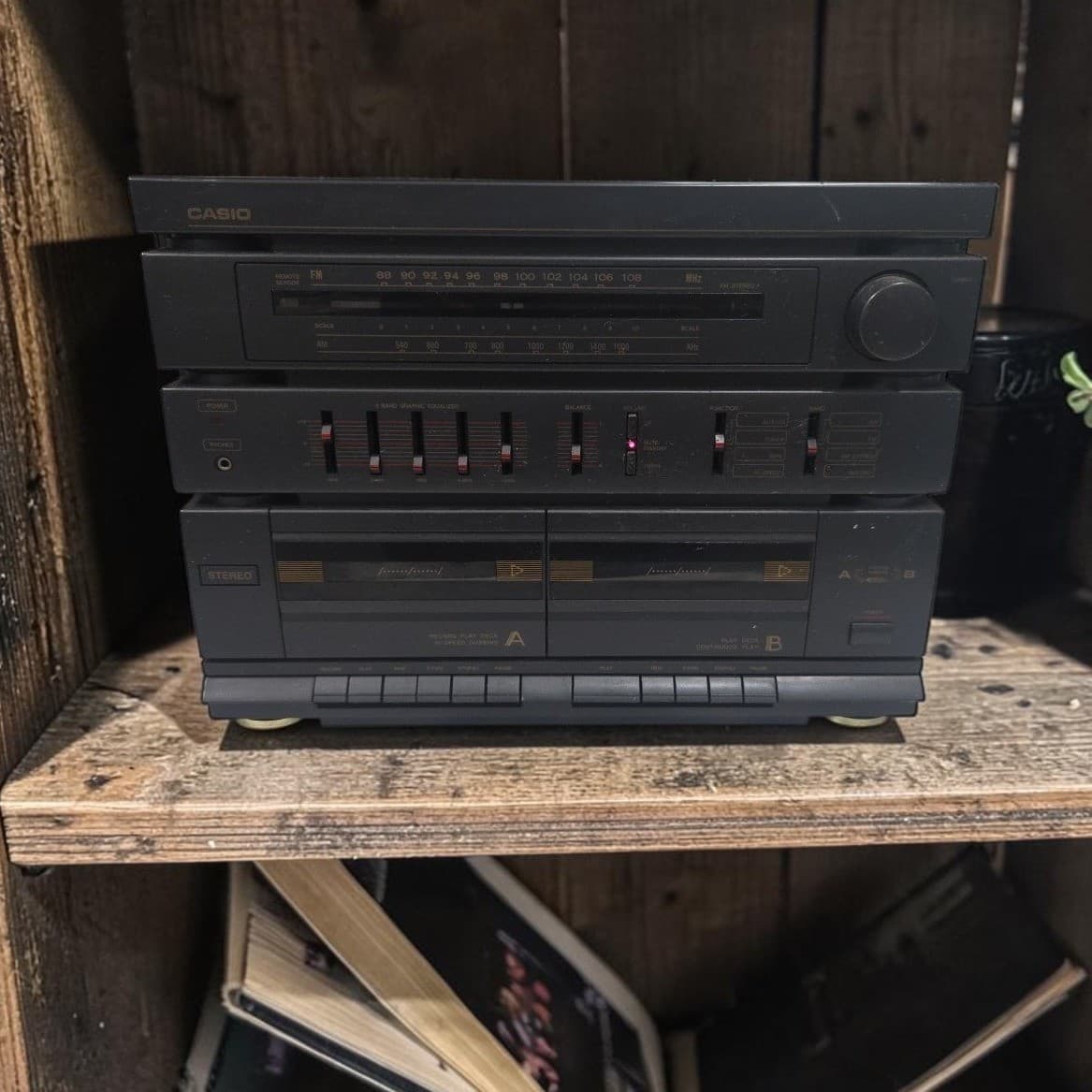 Casio MS180 AM/FM Stereo Music System Dual Cassette 5-Band Graphic EQ Black