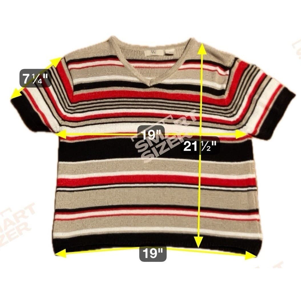 NWB Casuals Short Sleeve V-Neck Knit Top, Womens XL Red Black Tan Striped Shirt - Thumbnail 5