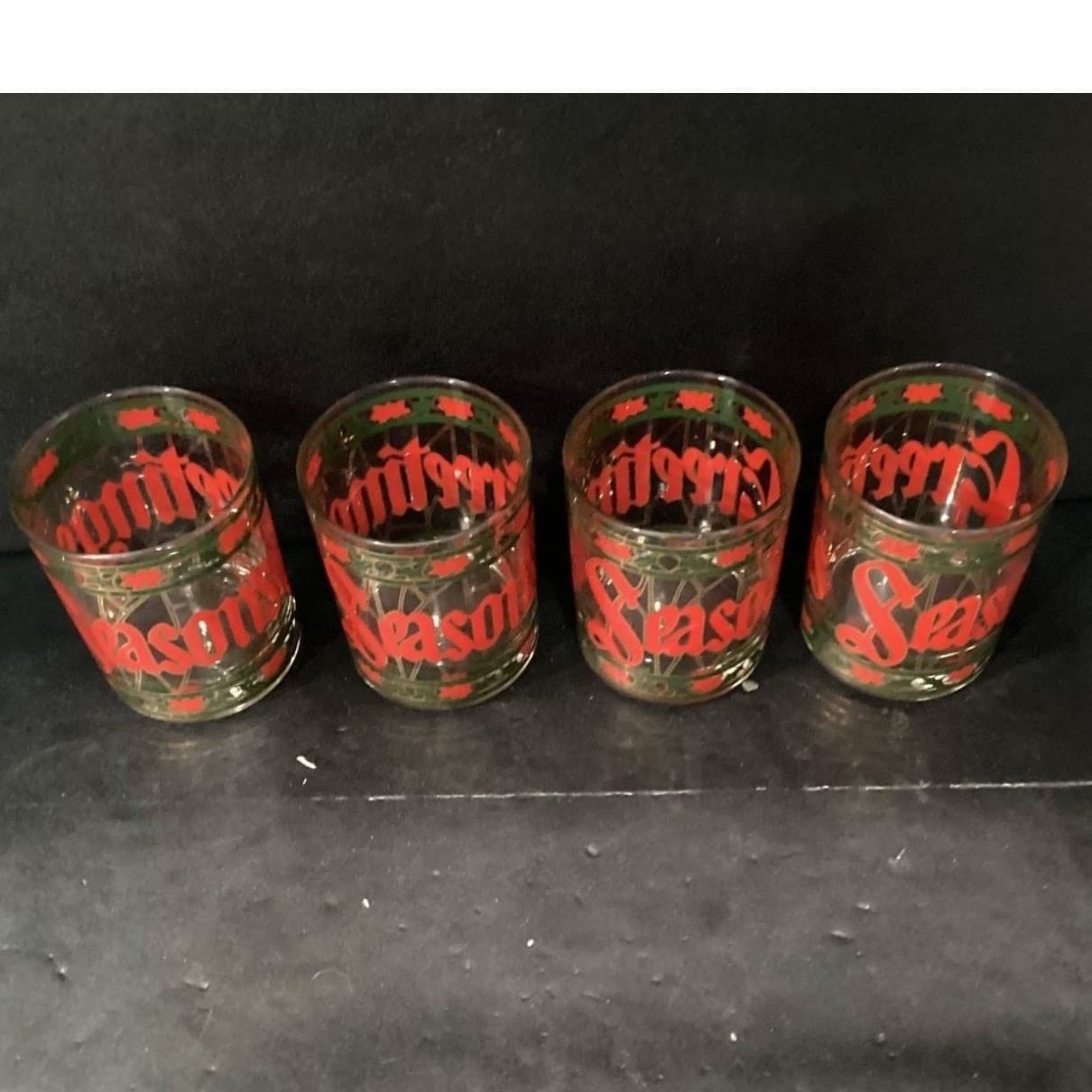 Culver "Seasons Greetings" Christmas Lowball Tumblers, Set Of 4, Stained Design - Thumbnail 3