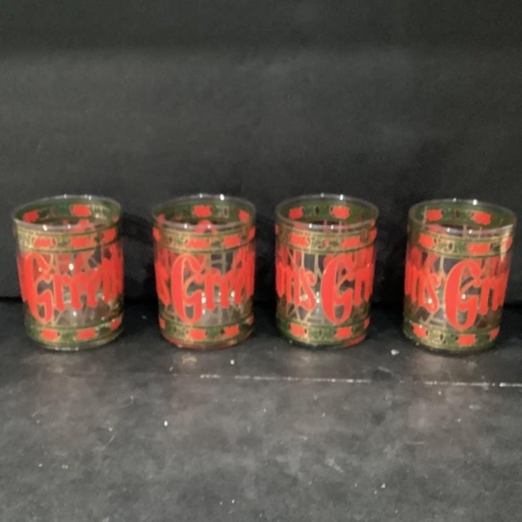 Culver "Seasons Greetings" Christmas Lowball Tumblers, Set Of 4, Stained Design - Thumbnail 11