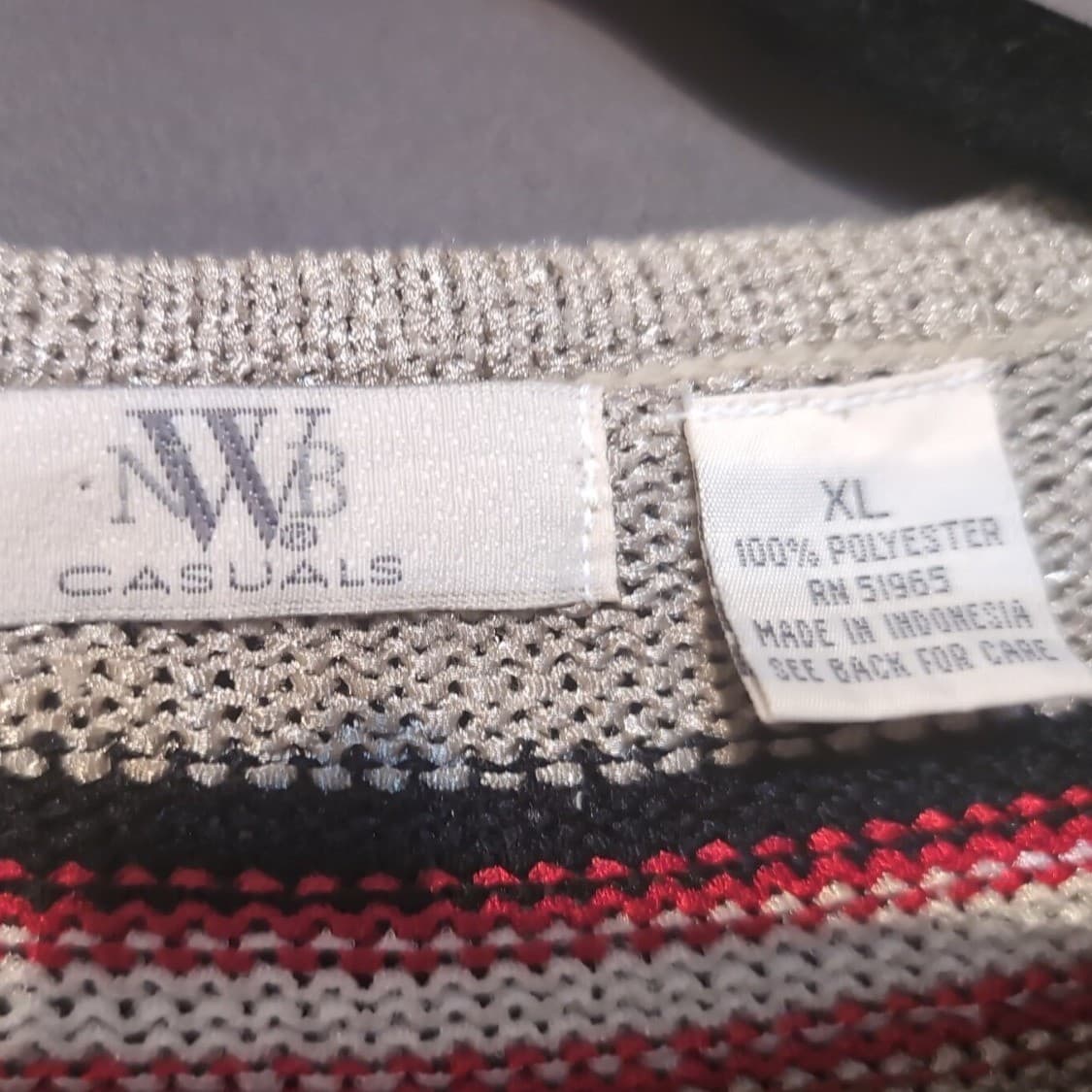 NWB Casuals Short Sleeve V-Neck Knit Top, Womens XL Red Black Tan Striped Shirt - Thumbnail 4