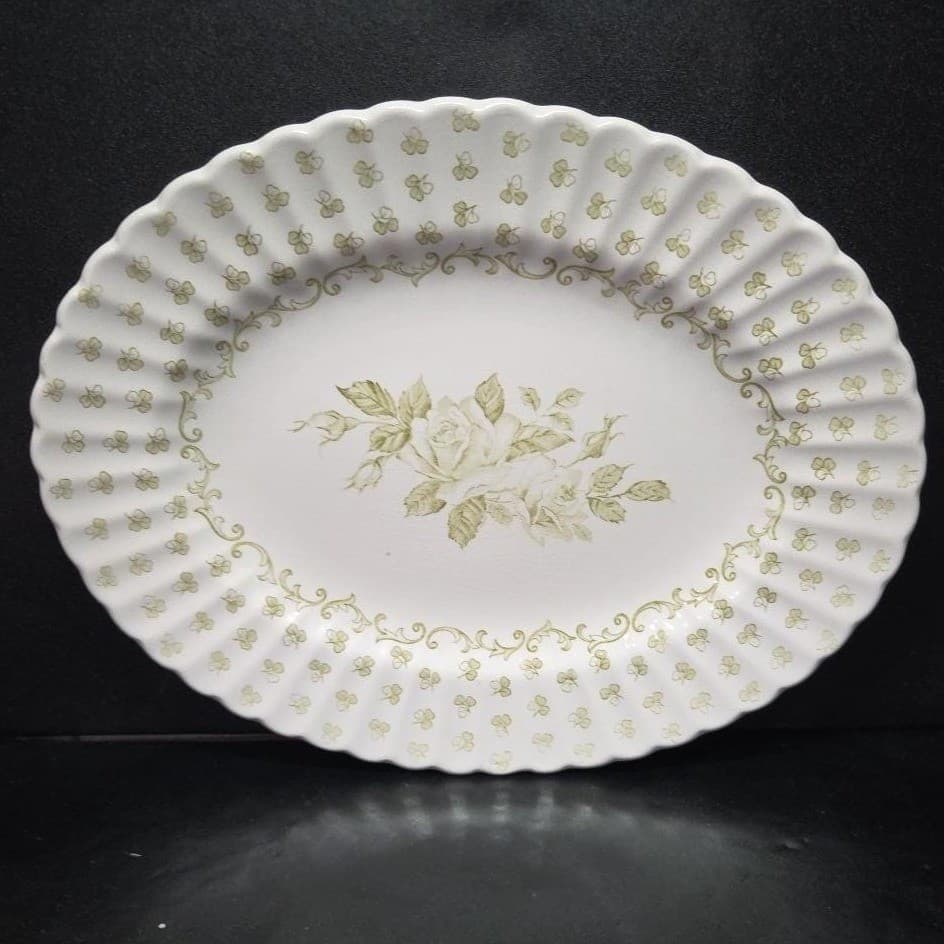 J&G Meakin Ironstone "Chantilly Green" Oval Serving Platter, Vintage Serveware - Thumbnail 2