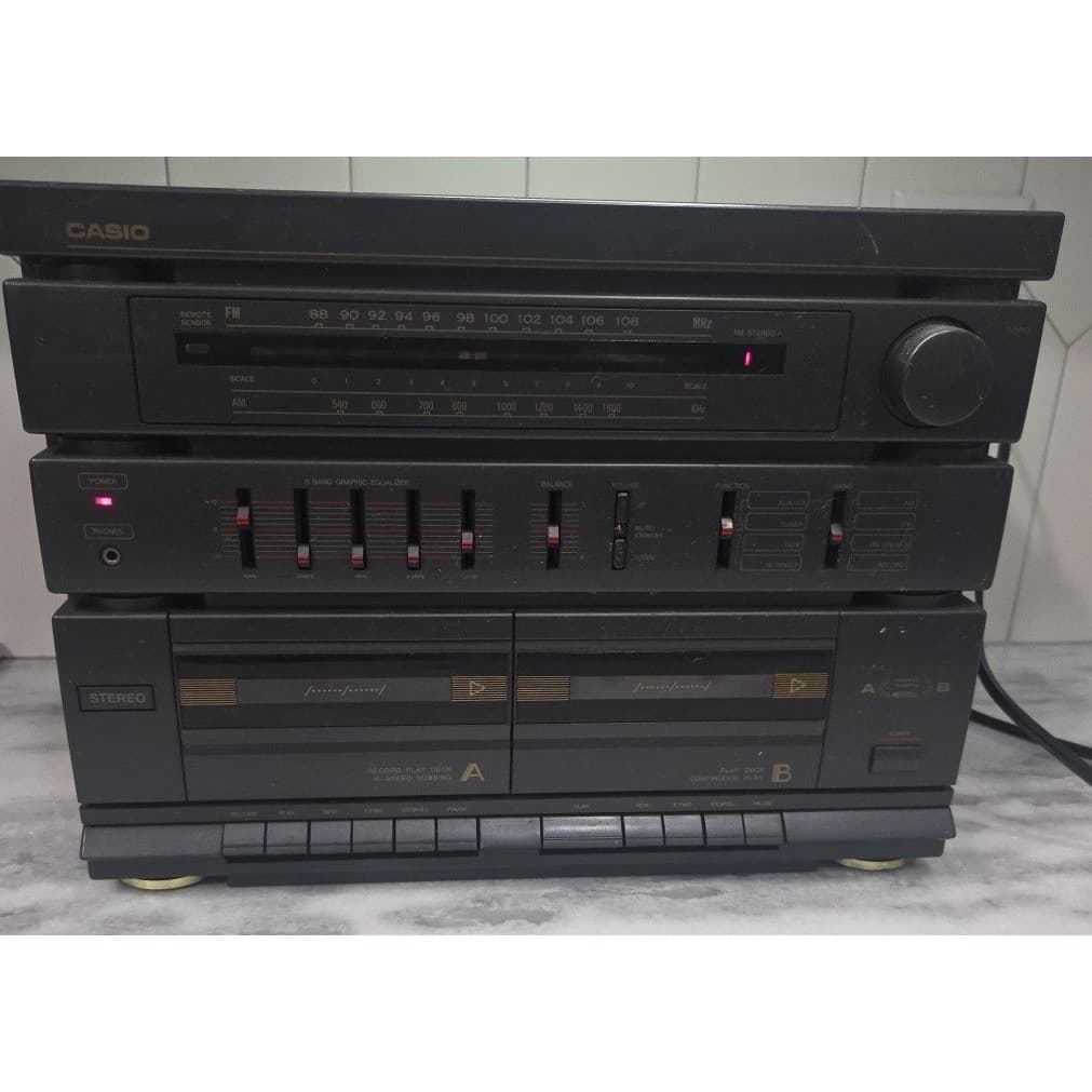 Casio MS180 AM/FM Stereo Music System Dual Cassette 5-Band Graphic EQ Black - Thumbnail 9